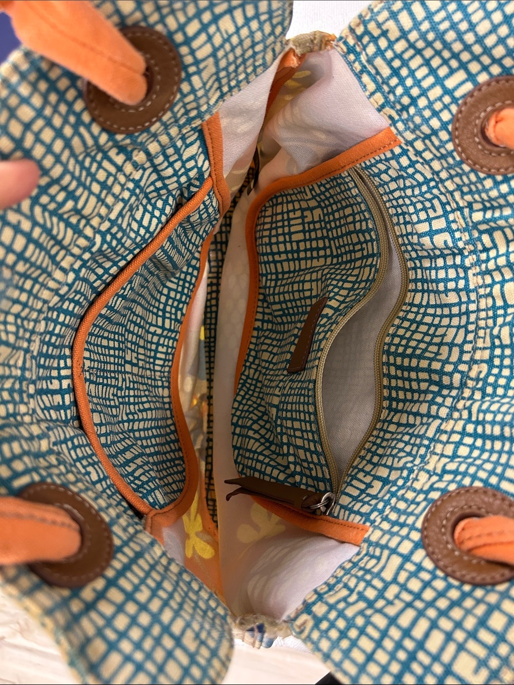 Fossil Orange Floral Canvas Tote with Blue and Yellow Accents image 3